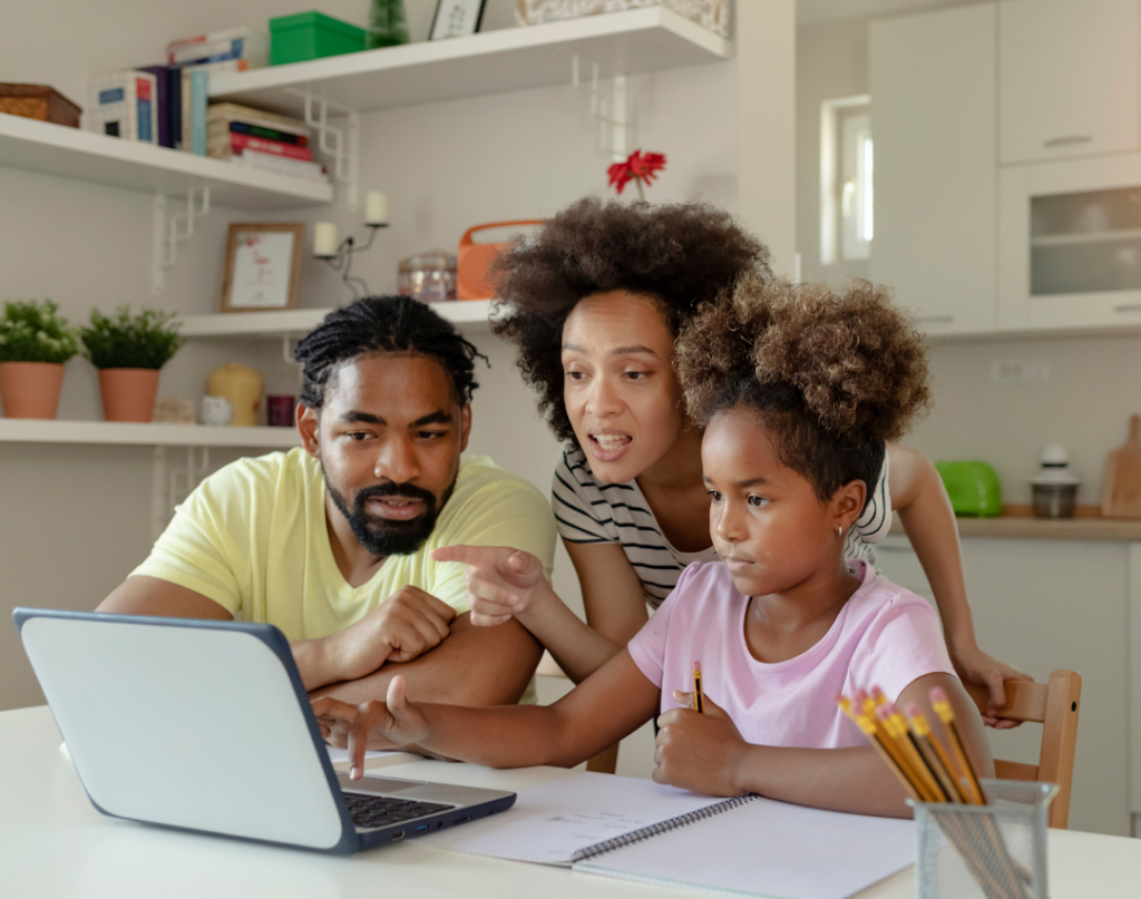 Family around a computer