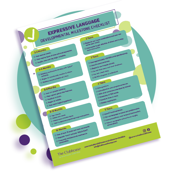 Preview of Expressive Language Milestone Checklist provided by Communication Clubhouse Therapy