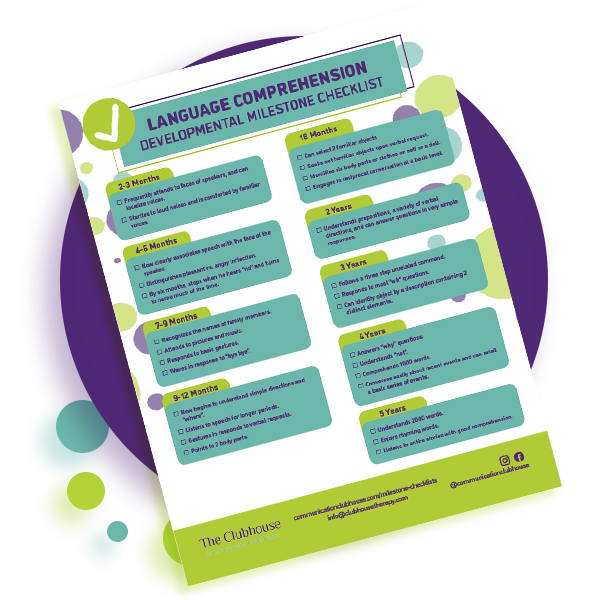 Preview of Language Comprehension Milestone Checklist provided by Communication Clubhouse Therapy