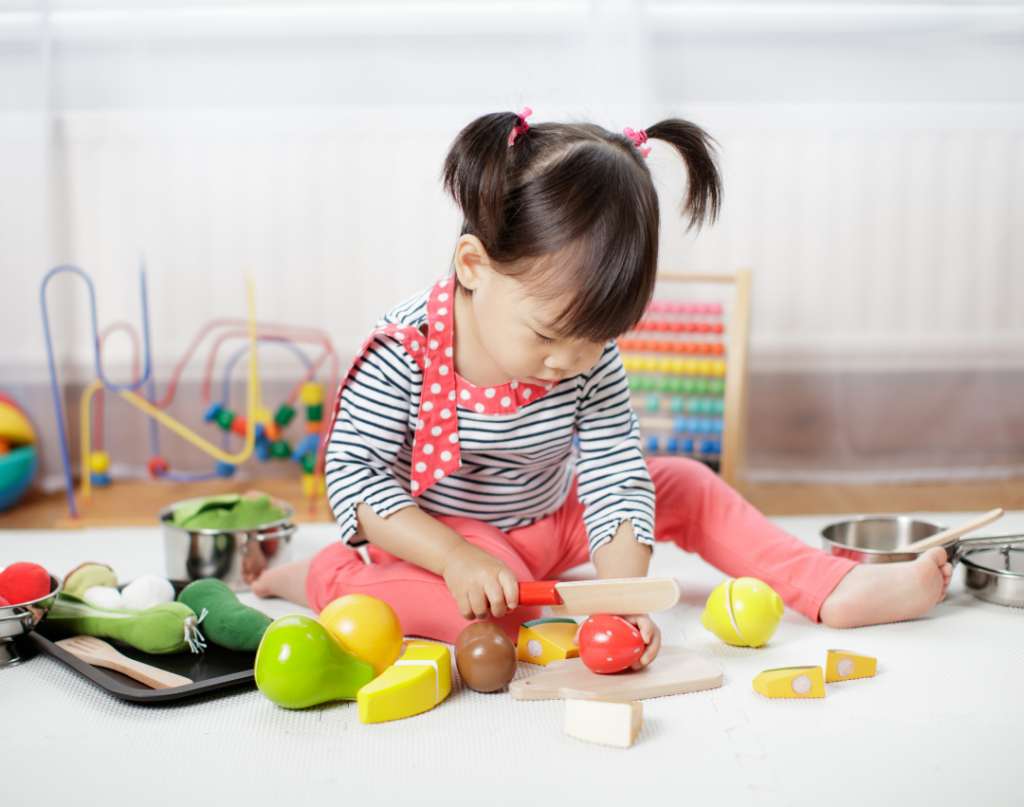 child practicing speech sounds through pretend play