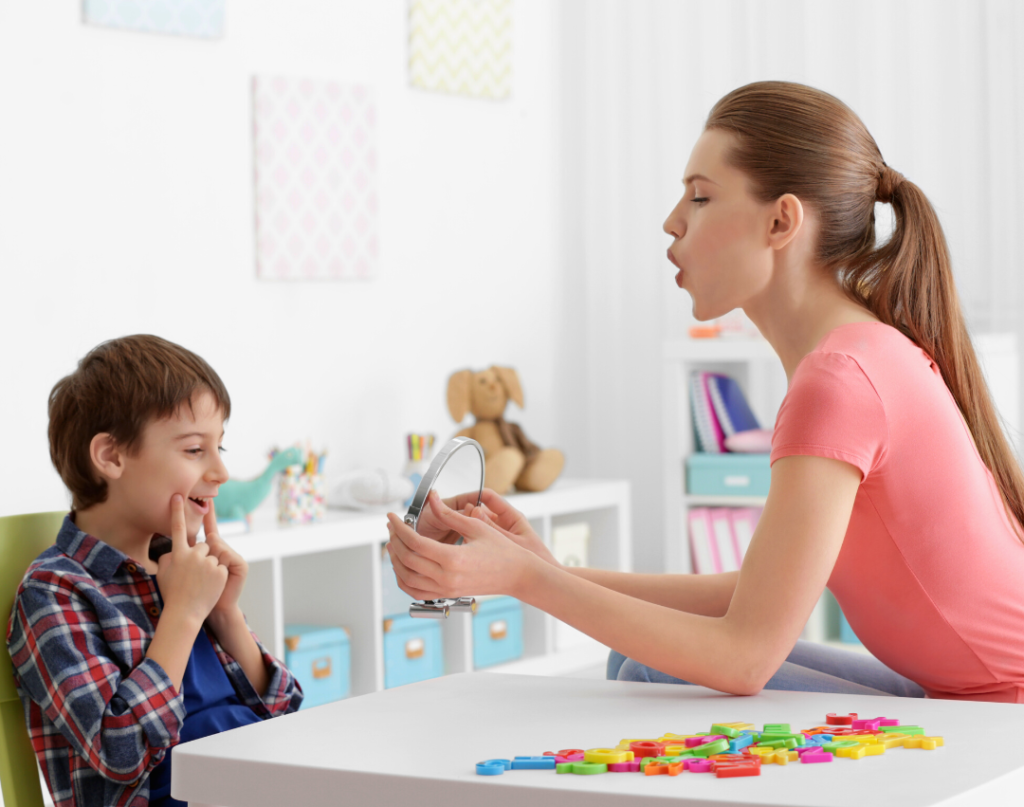 speech therapist working with child