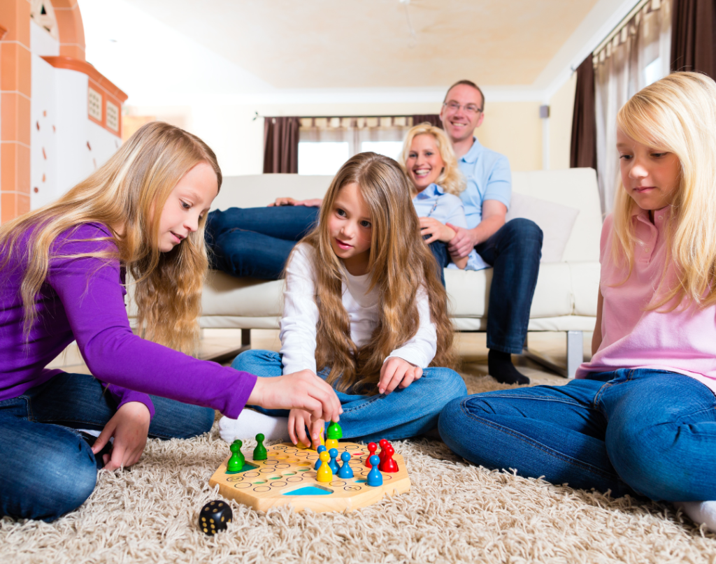 children playing board games