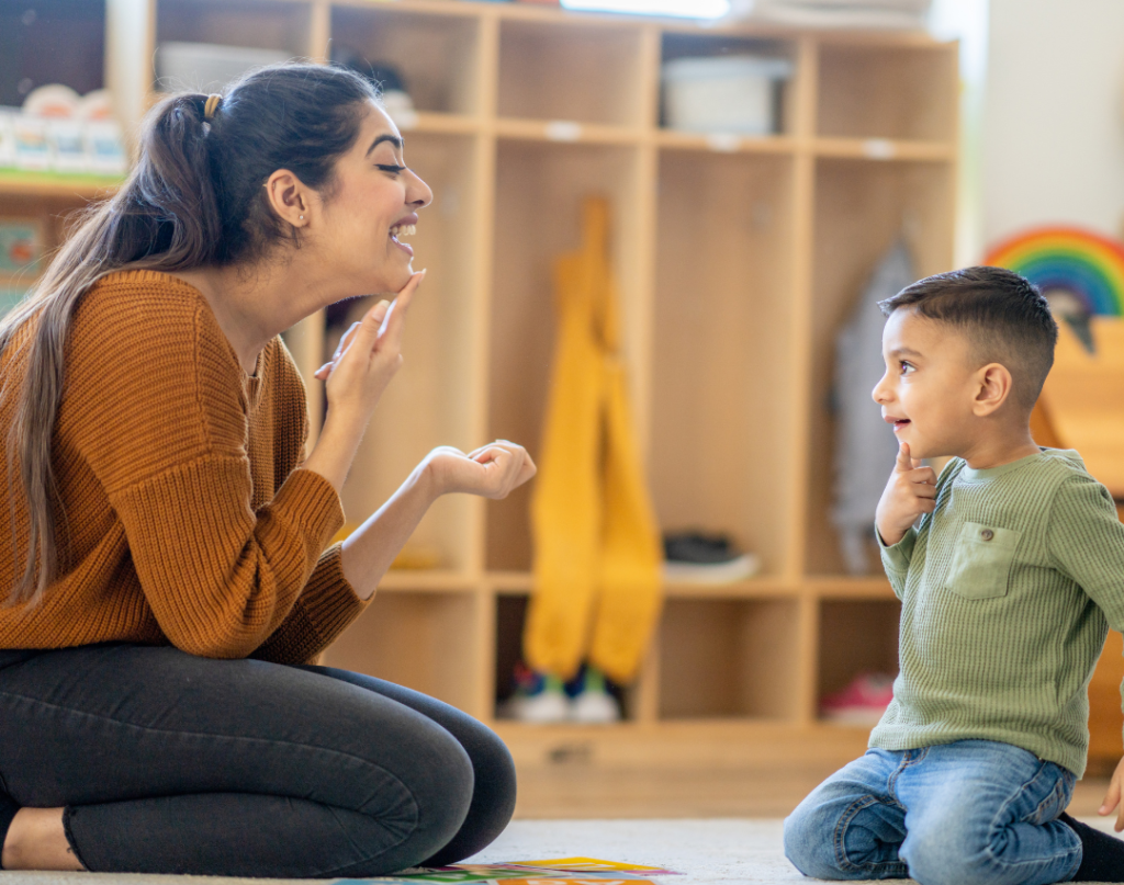 child working on stutter in speech therapy