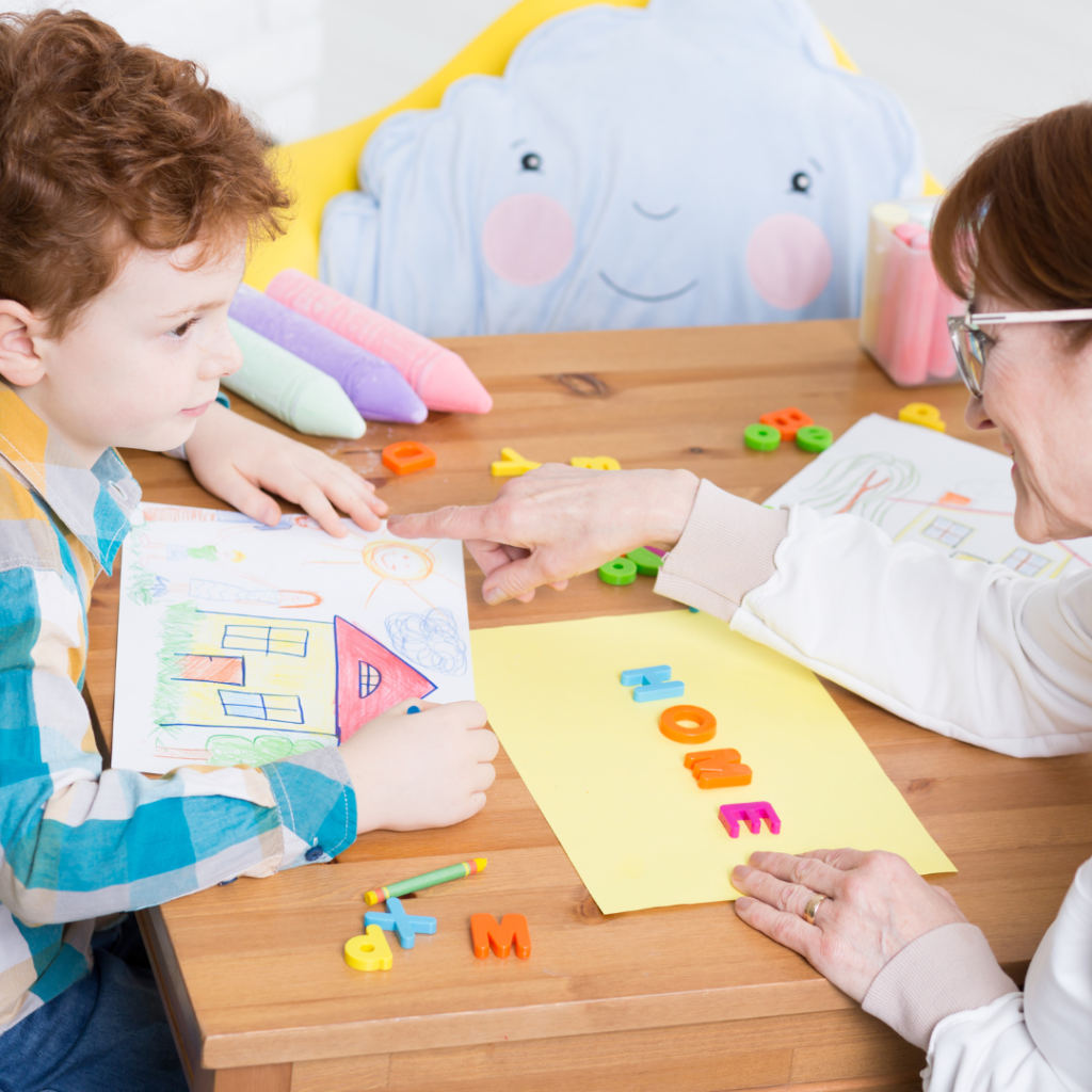 child working on using words in speech therapy