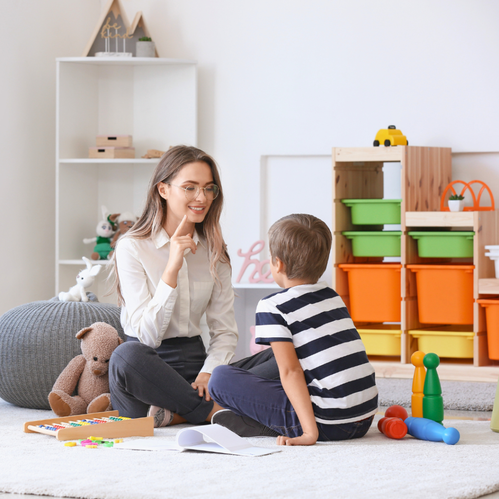 child practicing sounds in speech therapy